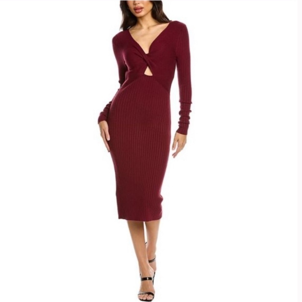 Ramy Brook Pilar Cutout Rib Knit Sweater Dress In Bordeaux Burgundy Red